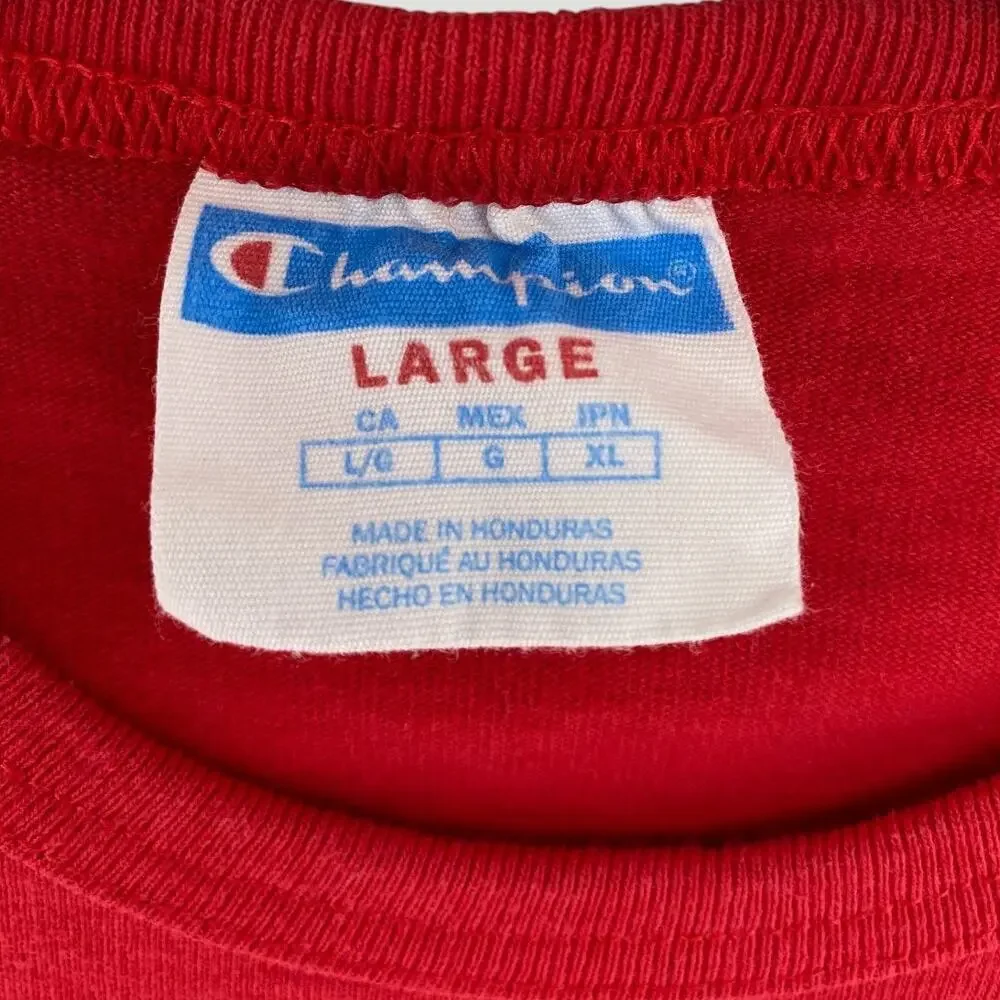 Champion Script Logo Red Short Sleeve T-Shirt Size Large Classic Streetwear - Picture 4 of 4
